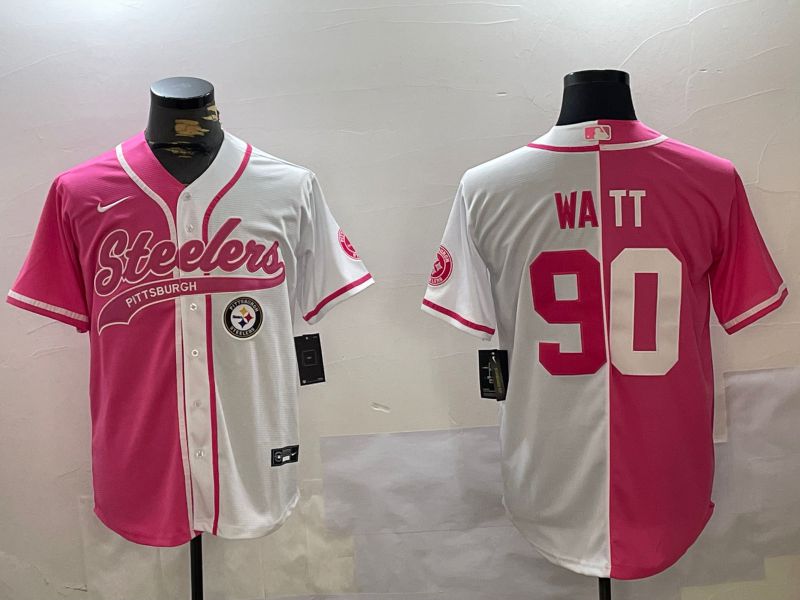 Men Pittsburgh Steelers #90 Watt white pink Joint Name 2024 Nike Limited NFL Jersey style 3